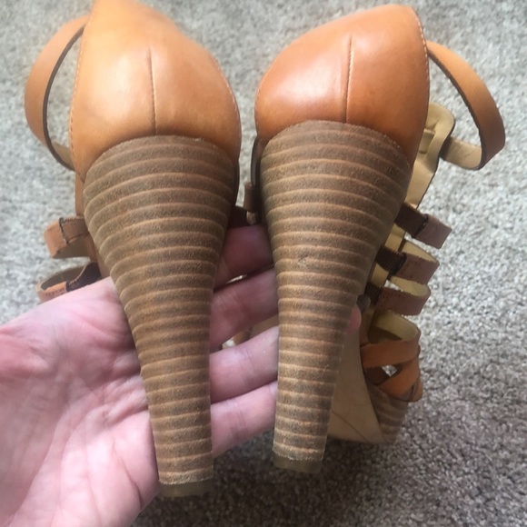 Franco Sarto leather multi strap heel wood block 4” shoes Bauble Dijon 8 - Picture 3 of 8